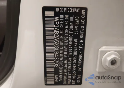 2016 Porsche Macan S from USA, damaged, VIN WP1AB2A5XGLB43792